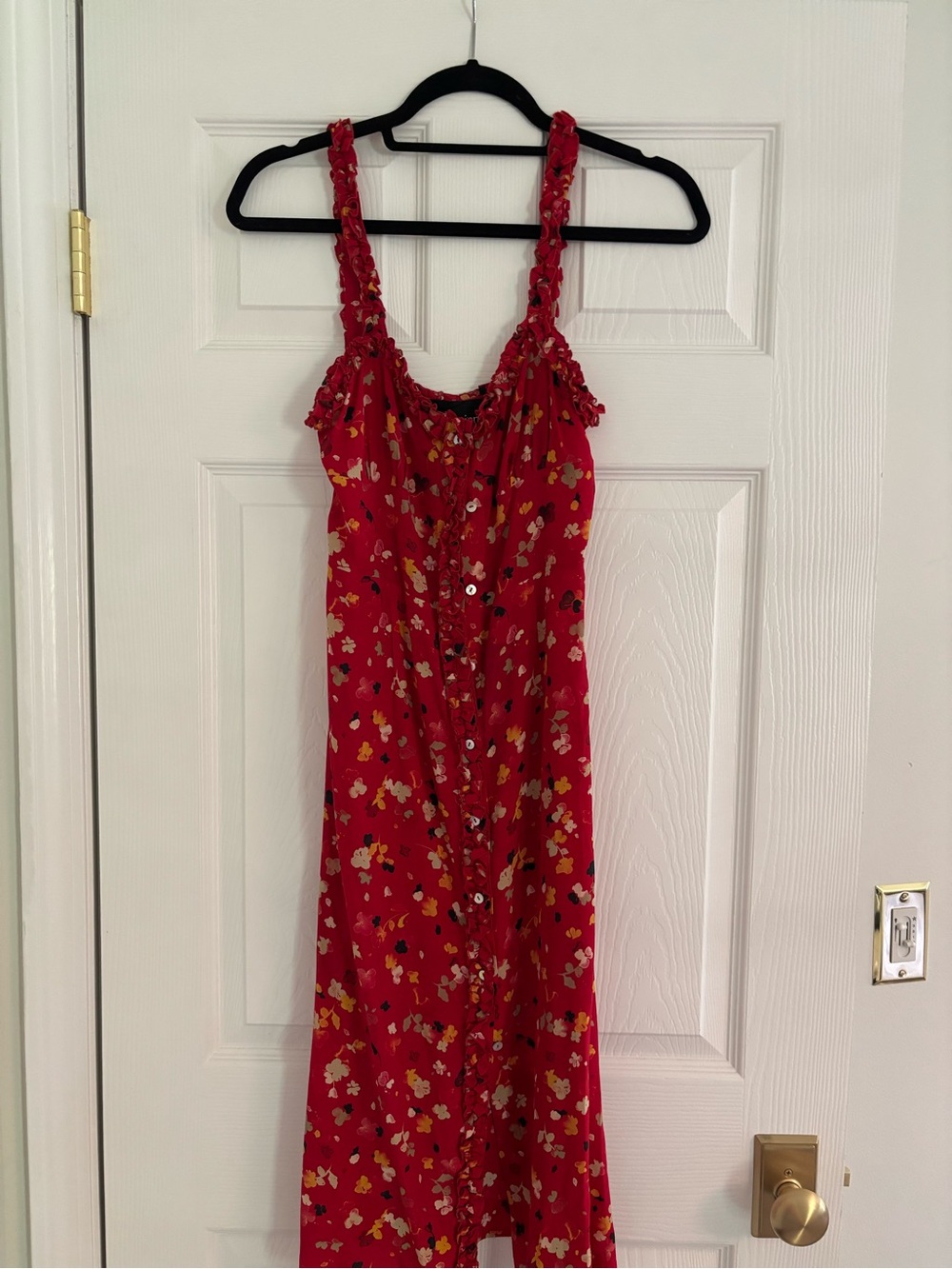 Réalisation Par Red Floral Ruffle-Trim Sundress